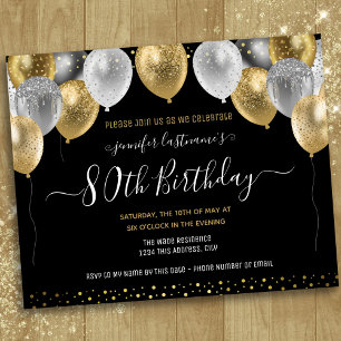 Papier Parties scintillant Ballons 80e anniversaire Invit