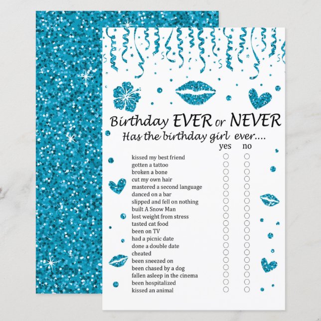 Papier Parties scintillant bleue Anniversaire Jamais ou j (Devant / Derrière)