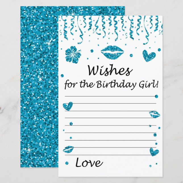 Papier Parties scintillant Bleue Voeux pour la fille d'an (Devant / Derrière)