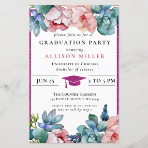 Papier Parties scintillant budgétaire Pink Floral Graduat