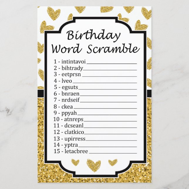 Papier Parties scintillant coeur Anniversaire Mot Scrambl (Devant)