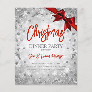 Papier Parties scintillant d'argent Rouge Ribbon Noël