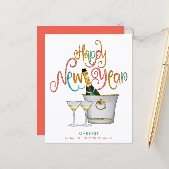 Papier PARTIES SCINTILLANT d'or BUDGET Champagne Bonne an (Devant/Arrière en situation)