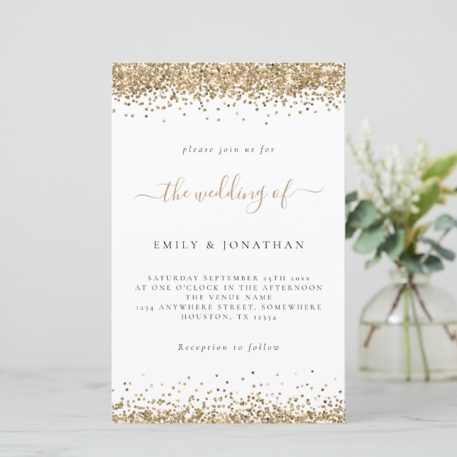 Papier Parties scintillant d'or budget Mariage Invitation (Debout devant)