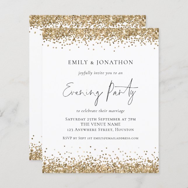 Papier PARTIES SCINTILLANT d'or BUDGET Mariage soirée (Devant / Derrière)