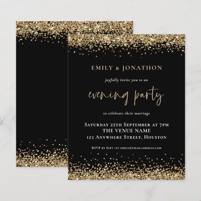 Papier PARTIES SCINTILLANT d'or BUDGET Mariage soirée Inv (Devant / Derrière)