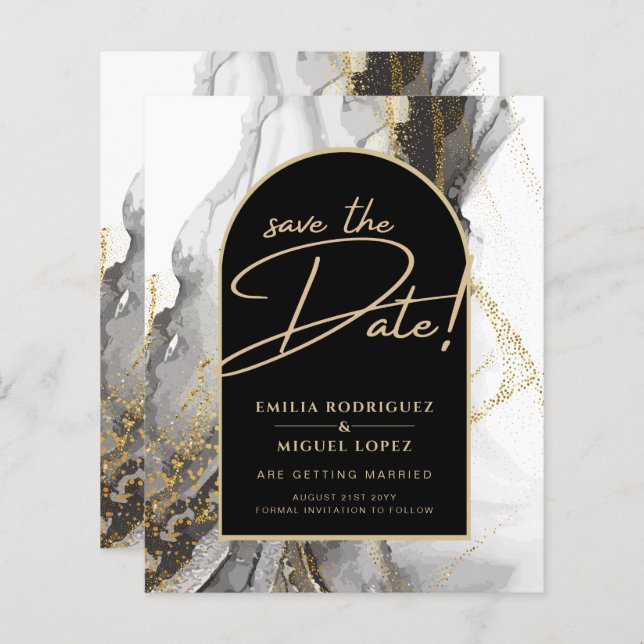 Papier Parties scintillant moderne en marbre d'Agate d'or (Devant / Derrière)