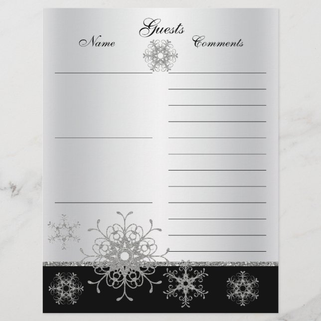 Papier Parties scintillant noire, argent Snowflakes Livre (Devant)
