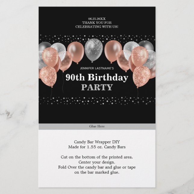Papier Parties scintillant rose 90e anniversaire Candy Ba (Devant)