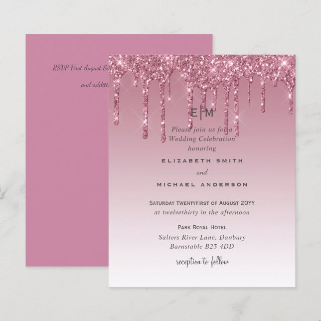 Papier PARTIES SCINTILLANT rose BUDGET Invitations de mar (Devant / Derrière)