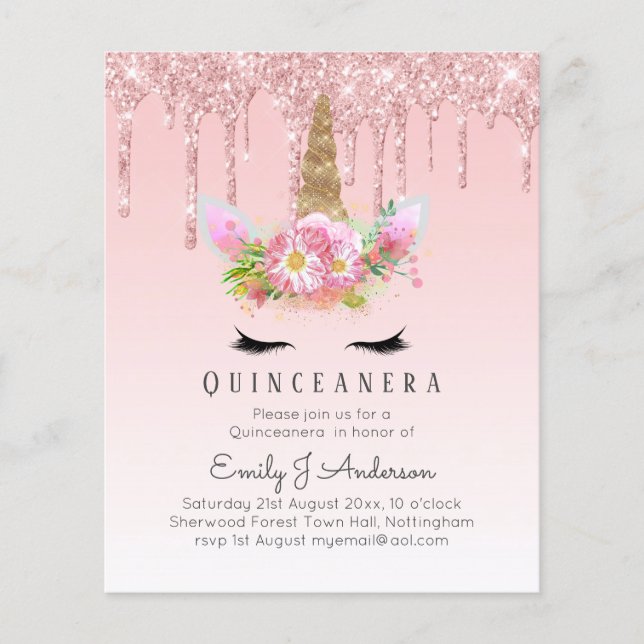 Papier Parties scintillant Rose de la licorne rose en or  (Devant)