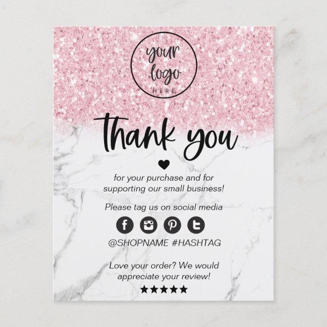 Papier Parties scintillant rose Marbre Merci d'affaires p (Devant)