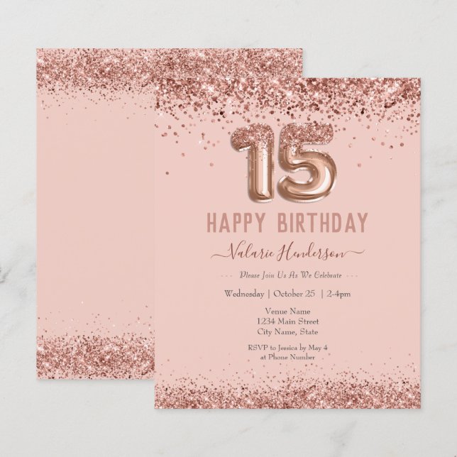 Papier Parties scintillant rose vif Joyeux 15e anniversai (Devant / Derrière)