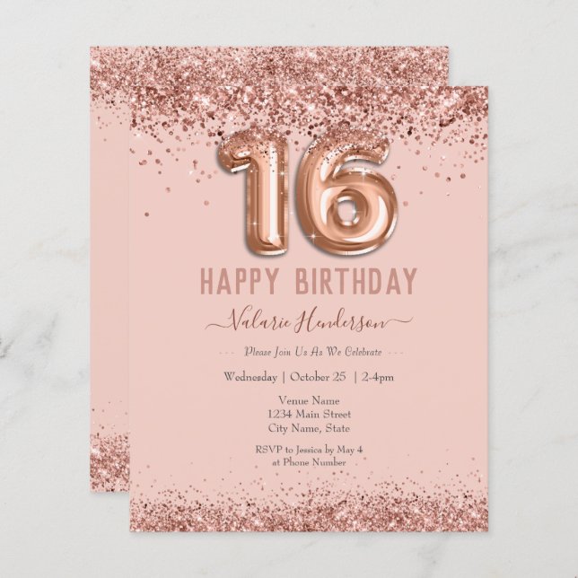 Papier Parties scintillant rose vif Joyeux 16e anniversai (Devant / Derrière)