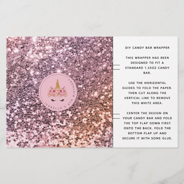 Papier Parties scintillant Unicorn Anniversaire Candy Bar (Devant)