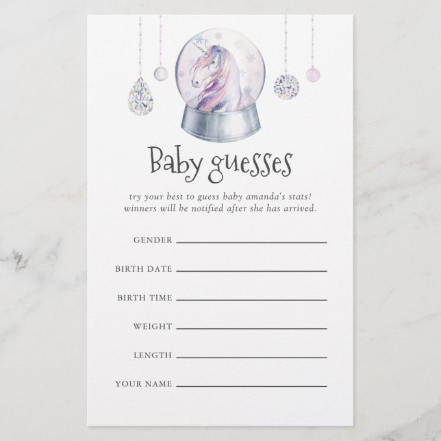 Papier Parties scintillant Unicorn Noël Baby shower Guess (Devant)