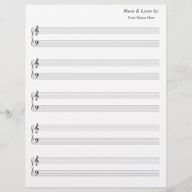 Papier Partition vierge Grand Staff Basse et Treble (Devant)