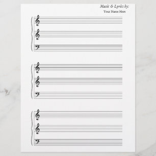 Papier Partition vierge Trumpet Trombone 2 G's 1 F avec