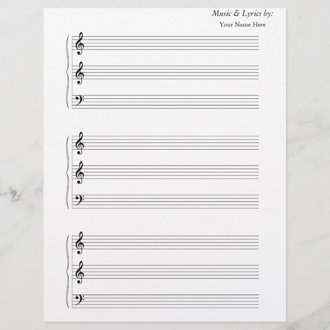 Papier Partition vierge Trumpet Trombone 2 G's 1 F avec (Devant)