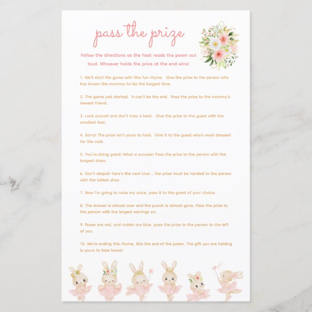 Papier Passer le prix Baby shower jeu Pink Ballerina (Devant)