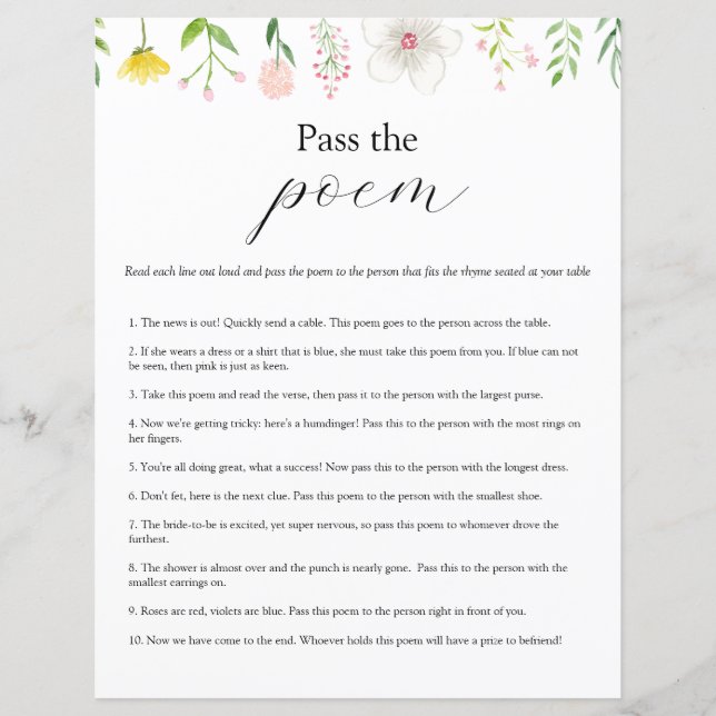 Papier Passez le jeu de Fête des mariées Poem (Devant)