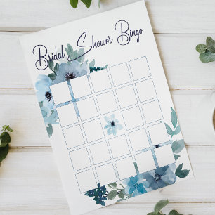 Papier Pastel Blue Watercolor Roses Floral Bride Bingo