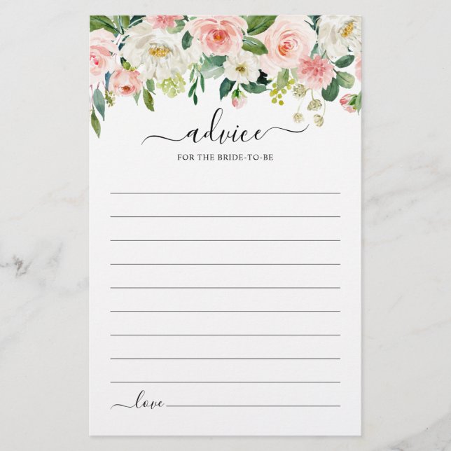 Papier Pastel Blush Floral Fête des mariées Conseils (Devant)