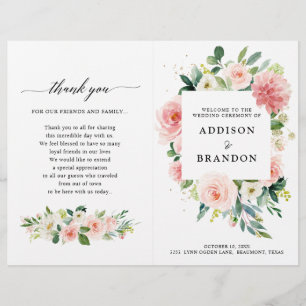 Papier Pastel Blush Pretty Rose Botanical Wedding Program