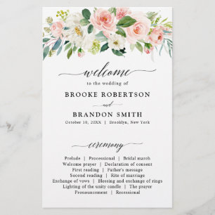 Papier Pastel Blush Pretty Rose Botanical Wedding Program