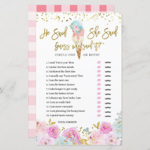 Papier Pastel Crème glacée Floral Il a dit Elle a dit Gam