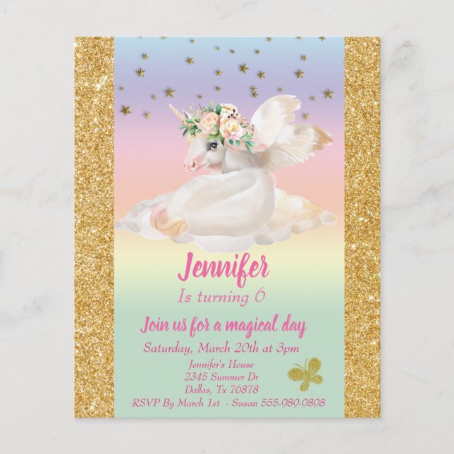 Papier Pastel Enfant's Gold Unicorn Pegasus Rainbow budge (Devant)