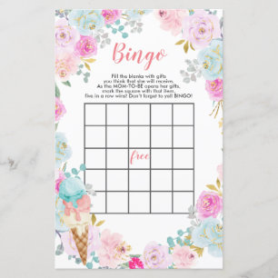 Papier Pastel Fleurs crème glacée baby shower Bingo Jeu