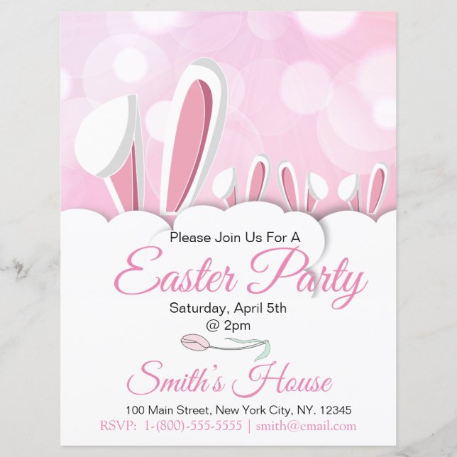 Papier Pastel Pink Bunny Pâques Oreilles Invitation (Devant)