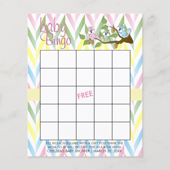 Papier Pastel Squirrel Baby Girl Douche - Bingo (Devant)