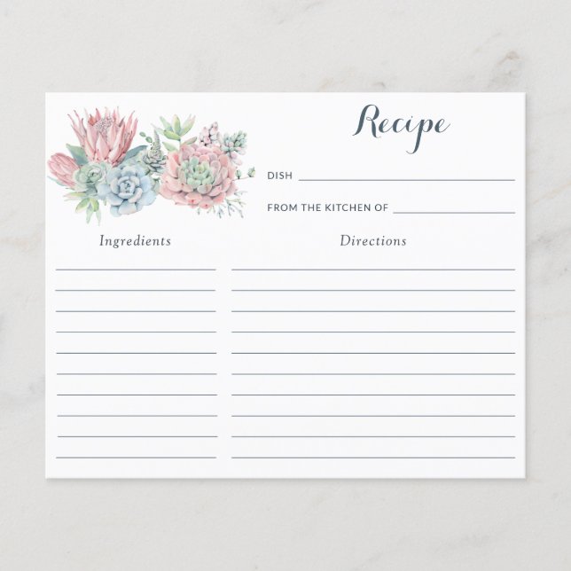 Papier Pastel Succulents Floral Fête des mariées Recette  (Devant)
