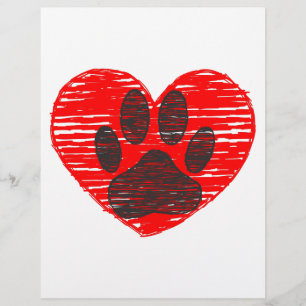 Papier Patte de chien esquissée dans un cœur rouge