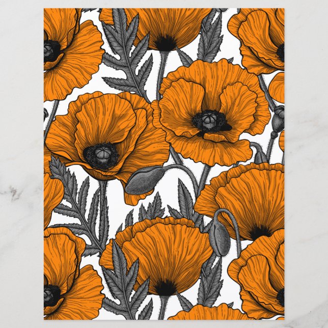 Papier Pavot orange sur blanc (Devant)