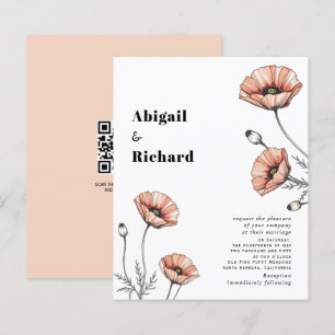 Papier Pavot rose faire-part de mariage fleuri BUDGET QR