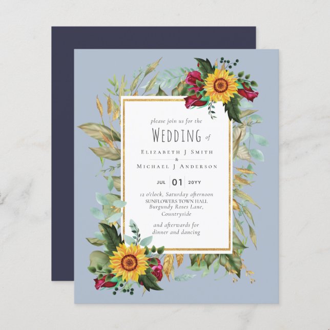 Papier Pays Tournesols Rustiques Bourgogne Mariage Rose (Devant / Derrière)