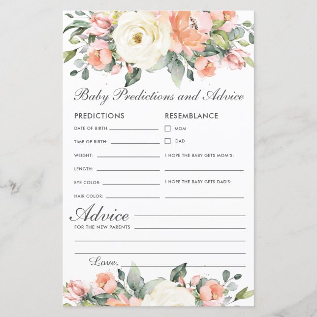 Papier Peach Ivory Floral Baby Prédictions et conseils (Devant)