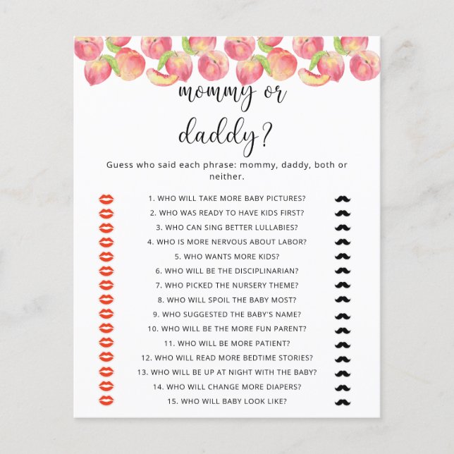 Papier PEACH maman ou papa jeu de baby shower (Devant)