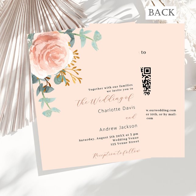 Papier Peach or rose QR RSVP budget faire-part de mariage (Créateur téléchargé)