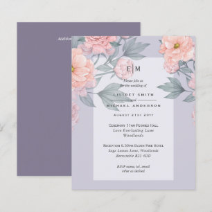 Papier Peach PEONIES Blue Wedding Inviter BUDGET