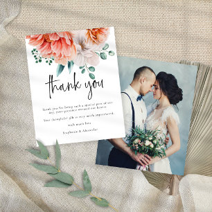 Papier Peach Peonies Photo Mariage Merci