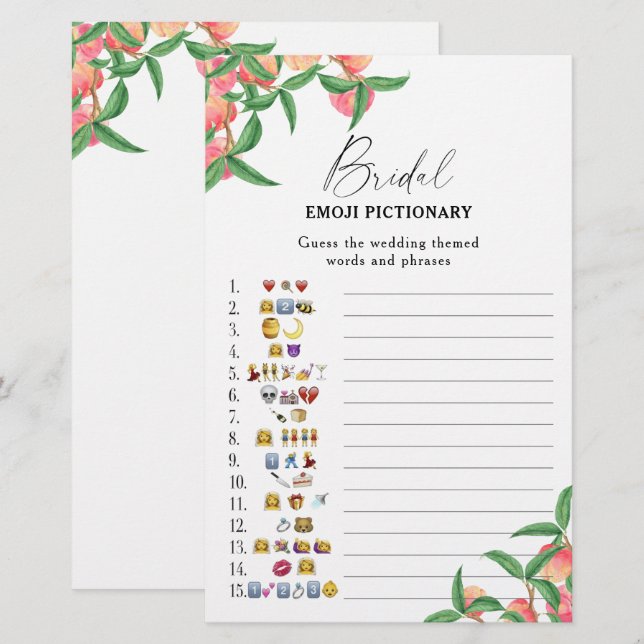 Papier Peaches - douche nuptiale émoticônes jeu (Devant / Derrière)
