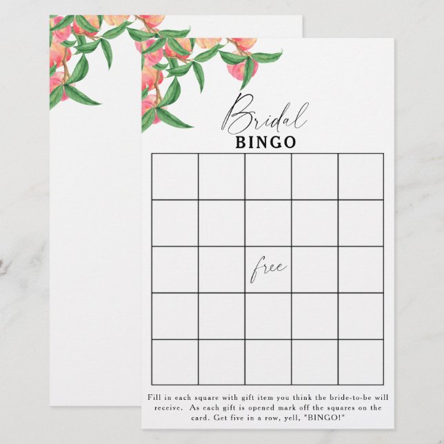 Papier Peaches - Jeux de bingo de douche nuptiale (Devant / Derrière)