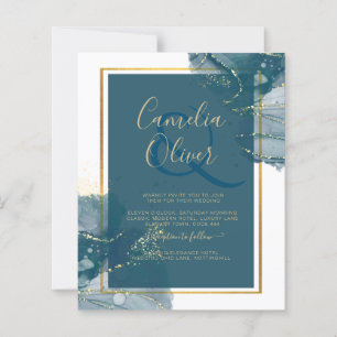 Papier Peacock Blue Gold Alcohol ENK Chic Wedding Invitat