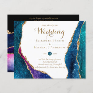 Papier Peacock Blue Green Gold Agate Wedding Inviter CHEA
