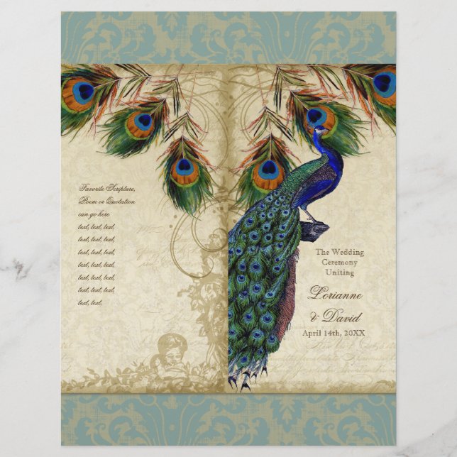 Papier Peacock & Feather Elegant Matching Wedding Program (Devant)