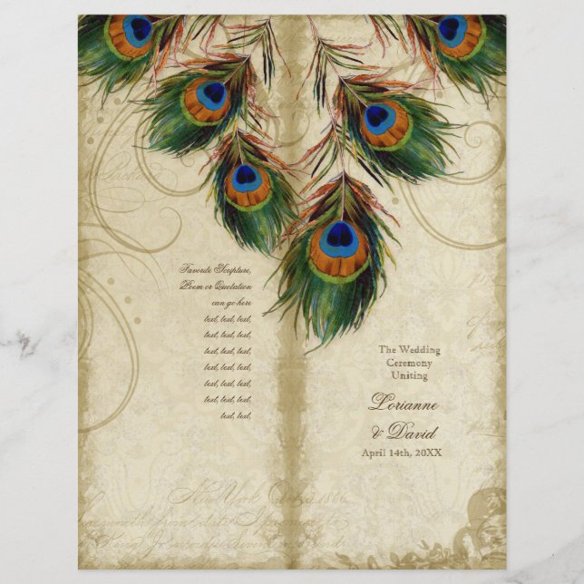 Papier Peacock & Feather Elegant Matching Wedding Program (Devant)